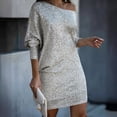 thumbnail image 3 of Cocktail Dresses for Women Sparkly Sequin Long Sleeve Off Shoulder Bodycon Mini Dress Night Club Dress, 3 of 5