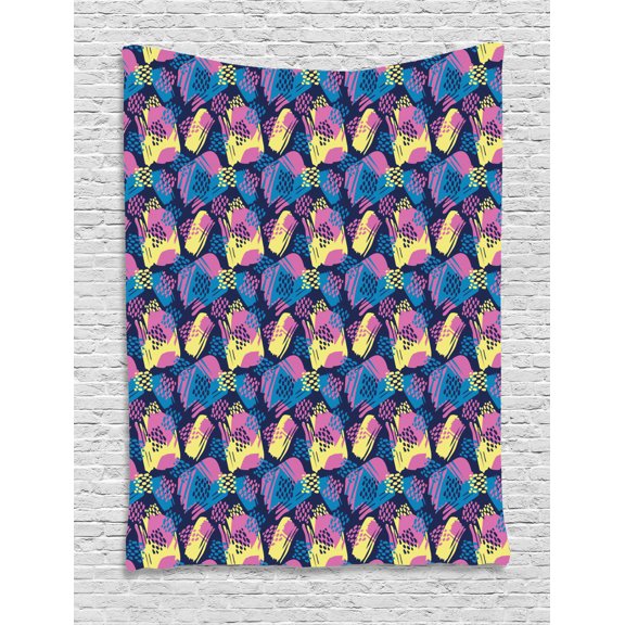 Colorful Tapestry, Continuous Design of Abstract Geometric Patterns in Graffiti Drawing Style, Wall Hanging for Bedroom Living Room Dorm Decor, 40W X 60L Inches, Indigo Multicolor, by Ambesonne