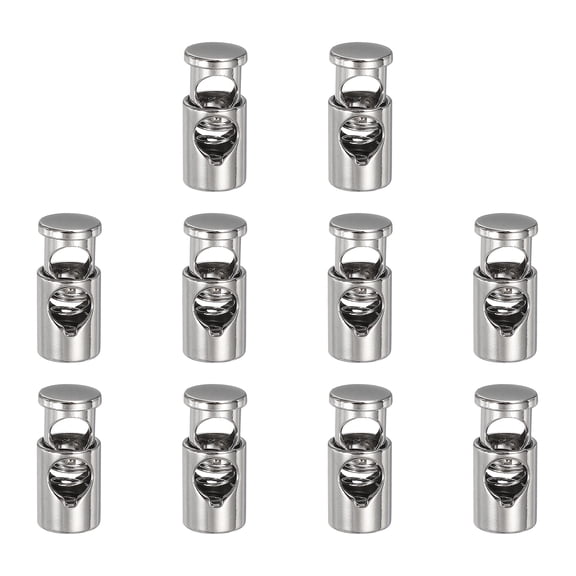 Uxcell 10 Pcs Metal Cord Locks, 6mm Single-Hole Cord Locks for Drawstrings End Stopper Fastener Slider Toggles Clip for Shoelaces Backpacks Replacement, Silver