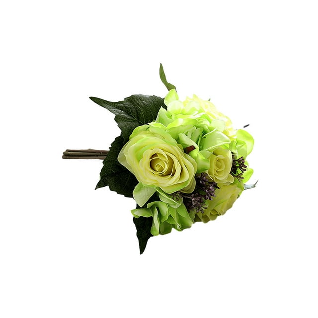 Xingzhi Artificial Flowers Bouquet Fake Hydrangea Heads Realistic Roses Party Home Decorative Table Wedding Display Decoration Green