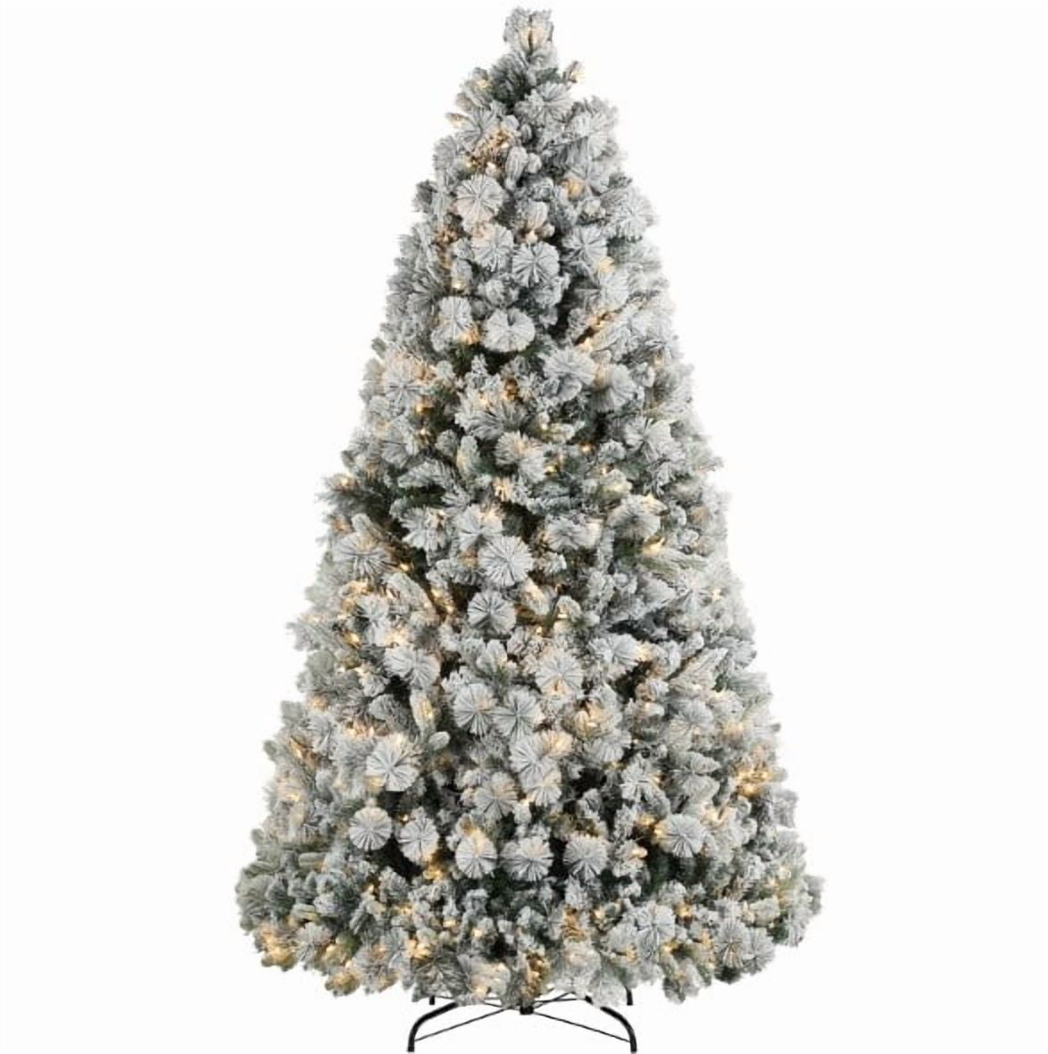 7.5ft Prelit Snow Flocked Christmas Tree with 500 Clear Lights 1530 Tips Auto-Open Branches Indoor Decor