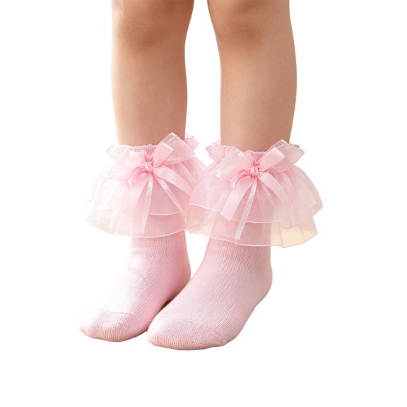 Girls Ruffle Anklet Socks Double Lace Turn Cuff Frilly Dress Socks Toddler Kids Soft Cotton Socks Back School Wedding Party Daily Wear