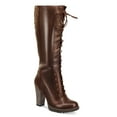 thumbnail image 2 of Ferwind Women's Lace-up Riding Boots High Chunky Heels Adult Brown  6, 2 of 5