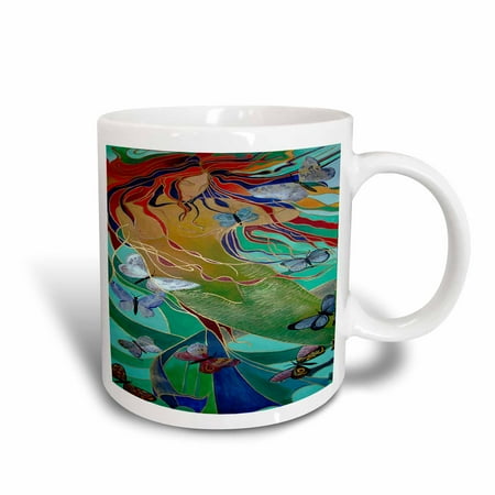 Nouveau Ceramic - 3dRose Mermaid and Butterflies - elusive, untamed, art nouveau, femininity, mythology, butterflies, mermaid, Ceramic Mug, 11-ounce