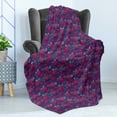 thumbnail image 4 of Vintage Soft Flannel Fleece Throw Blanket, Ink Hand-drawn Art Pattern with Chrysanthemums Grunge Weathered Look, Cozy Plush for Indoor and Outdoor Use, 50" x 60", Purple Pink, by Ambesonne, 4 of 5