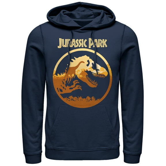 Men's Jurassic Park T. Rex Sunset Silhouette  Pull Over Hoodie Navy Blue Large