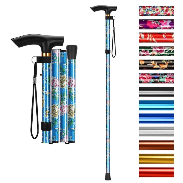 Bastón plegable Supregear, ajustable en 5 niveles de altura, ligero, plegable, portátil, de viaje, con correa para la muñeca y mango en T, para personas mayores, hombres y mujeres con discapacidad, di
