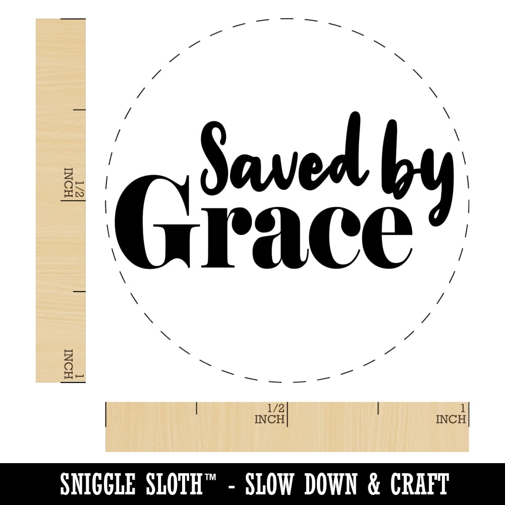 Saved by Grace Inspirational Christian Self-Inking Rubber Stamp Ink Stamper - Blue Ink - Medium 1 Inch