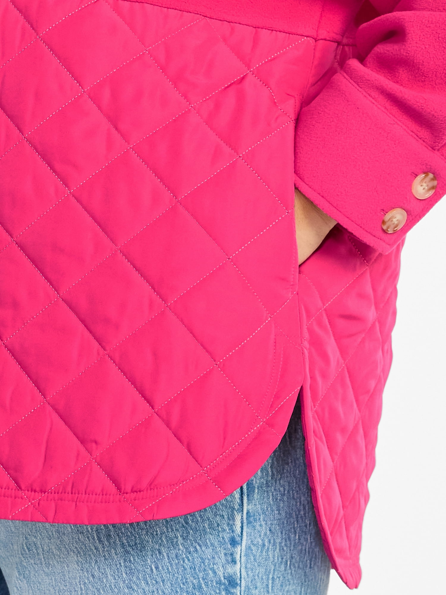 Terra & Sky Women's Plus Size Quilt Mix Button Front Shacket with Long Sleeves, Sizes 1X-5X