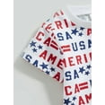 thumbnail image 6 of Caoirhny Independence Day Kid Girl Boy Pants Suit 0 6 12 18 24 Months 2T 3T 4T Short Sleeve Round Neck Letters Shirt + Drawstring Short Trousers Outfit, 6 of 8