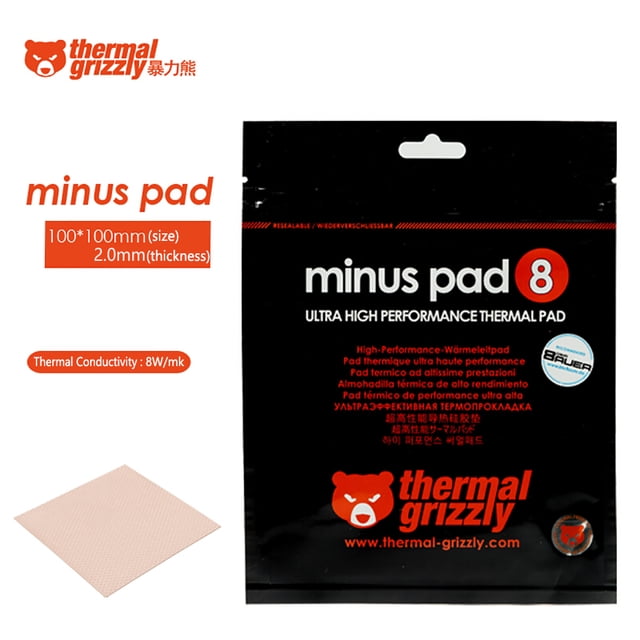 Thermal Grizzly Minus Pad 8 Thermal Pad Multi-Size 8.0W/MK For Computer CPU/GPU Cooler Heat Dissipation Silicone Pad 100x100x2.0mm
