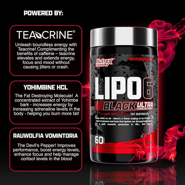 lc526 lipo c fat blaster Nutrex Research Lipo 6 Black Ultra Concentrate, Thermogenic Metabolism  Support Supplement, 60 Count