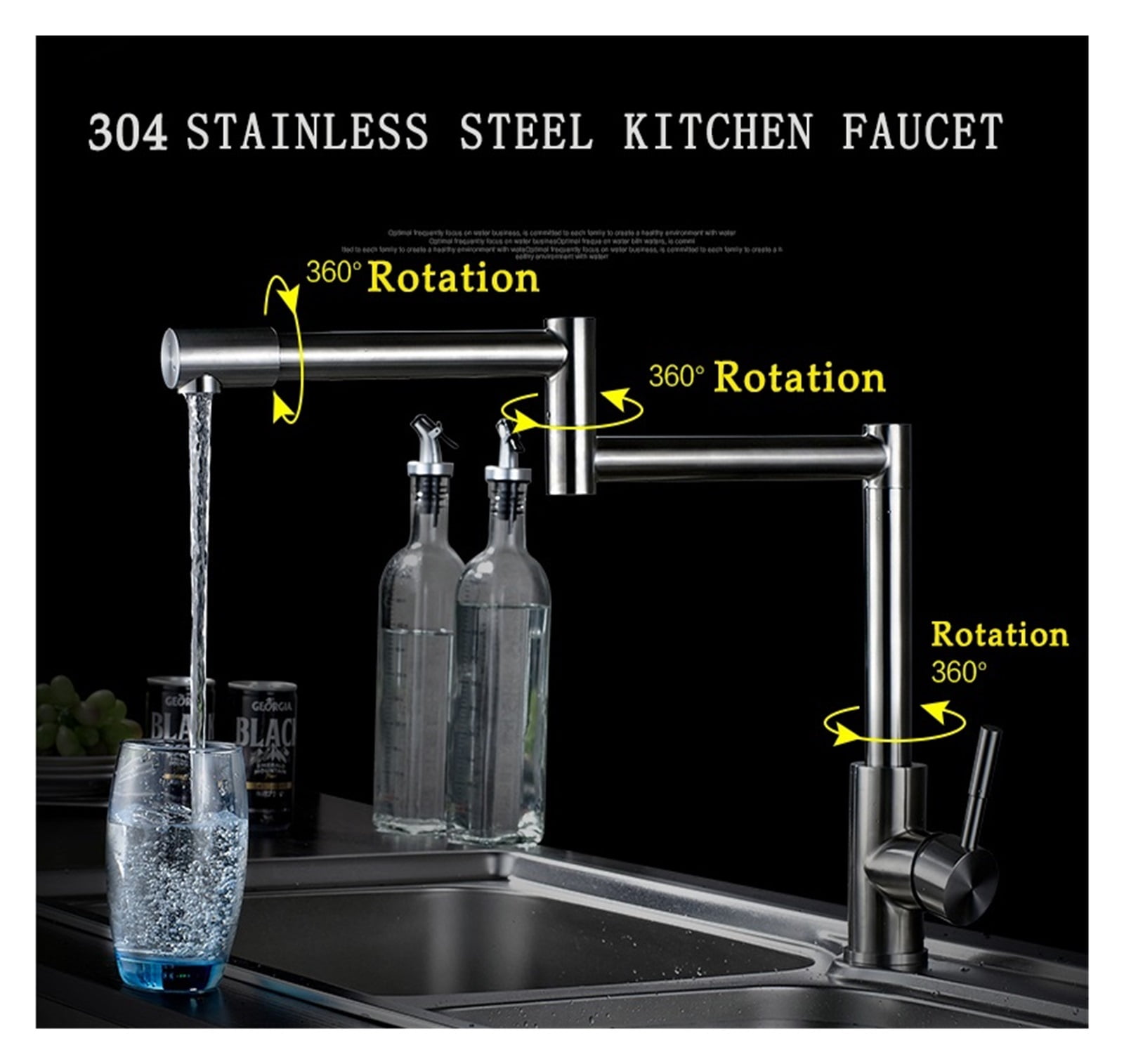 304 Stainless Steel Lead-free Folding Kitchen Faucet Mixer 360 Degree Swivel Single Handle Nickel Kitchen Sink Basin Taps