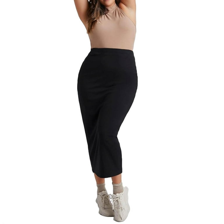 Womens Plus Size Skirts Casual Plain Pencil Skirts Black 4XL