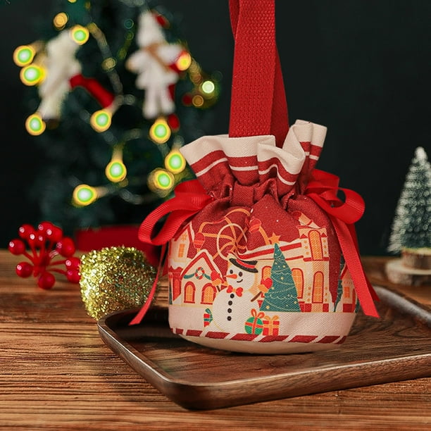 Bolsas de lino para fiestas, adornos navideños, suministros para decoración navideña, bolsas de lino para manzanas, bolsas para dulces, patrones de dibujos animados, bolsas de regalo, bolsas navideñas