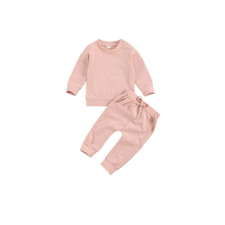 

Baby Boy Girl Fall Winter Outfit Solid Crewneck Long Sleeve Sweatshirt and Sweatpants Sweatsuit Tracksuit Set