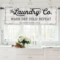 Laundry Room Wash Dry Fold Repeat Curtain Valance 54 x 18 Inches, Vintage Wooden Short Half Topper Curtains Window Treatments Rod Pocket, Farmhouse Home Living Room Bedroom Bathroom Decor