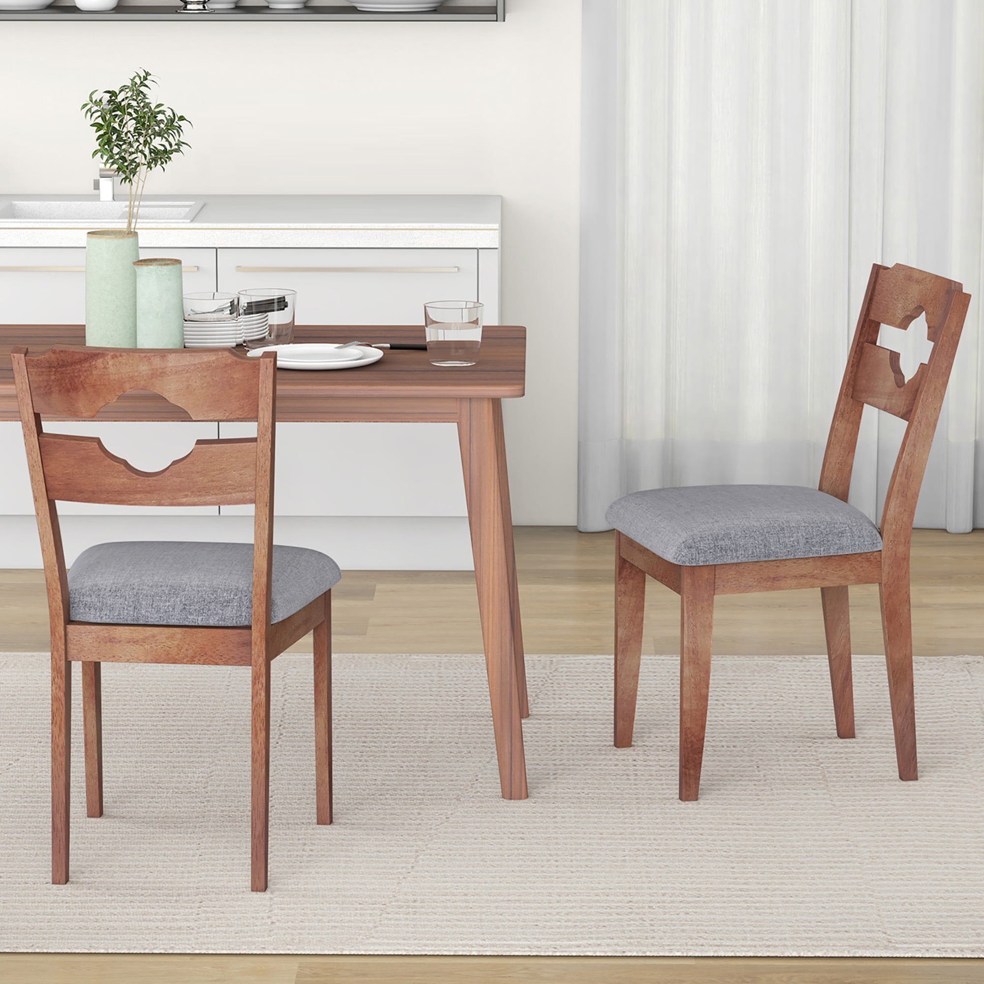 Gymax Set of 4 Dining Chair w/ Padded Seat High Back Rubber Wood Frame Kitchen Chairs