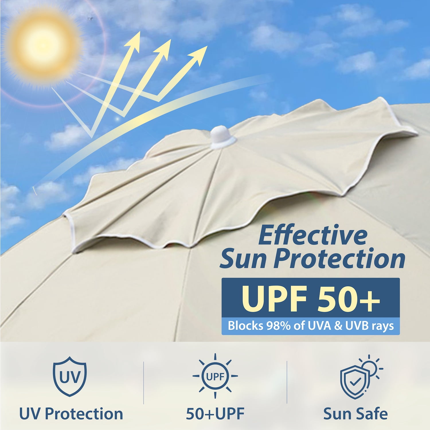 AMMSUN 6.5ft Lightweight Sports Beach Umbrella Portable Shade with Stand for Outdoor Games,Beige