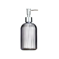 Stripe Glass Soap Dispenser, Liquid Hand Soap Dispenser, Rustproof Pump for Kitchen & Bathroom, Home Decoration (Gray)