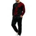 thumbnail image 2 of Babcutegg Mens Outfit 2-Piece Color Block Crewneck Sweatshirt and Jogger Pants Casual Active Set Red Size S, 2 of 6