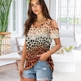 thumbnail image 3 of POLERO Orange Leopard Printed Womens Cold Shoulder T Shirt V Neck Tops Tee Short Sleeve Dressy Casual Summer Spring Outfits Soft Lightweight Shirts L, 3 of 5
