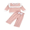 thumbnail image 1 of Infant Toddler Baby Girls Clothes Ruffles Long Sleeve Pullover Solid Sweatshirt Tops Pants 2PCS Sets Beige 6-12 Months, 1 of 8