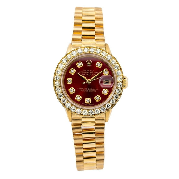 Pre-Owned Rolex Oyster Perpetual Datejust 6517 26MM Red Diamond Dial With 0.95 CT Diamonds