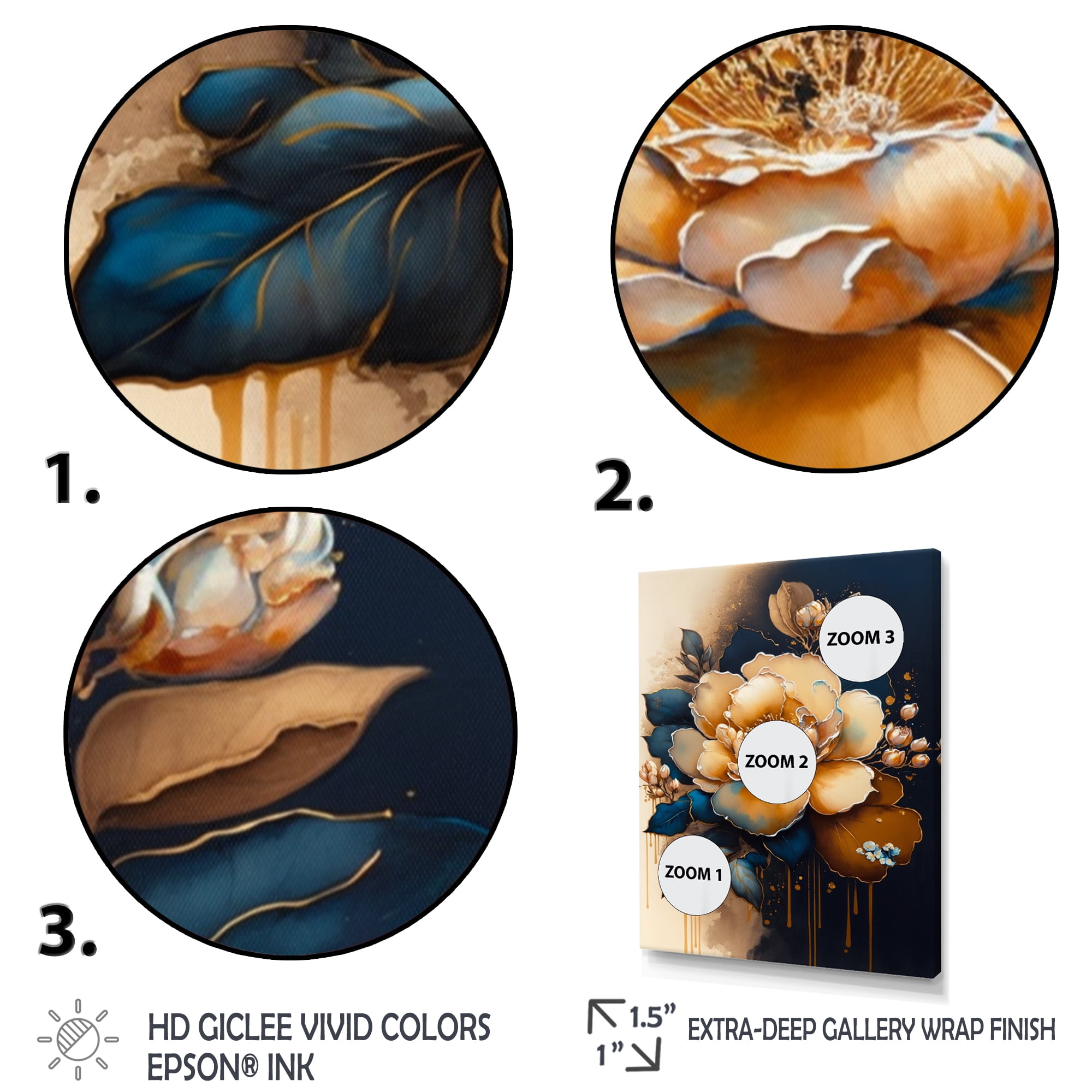 Designart Yellow And Dark Blue Camellia Flower II Canvas Wall Art