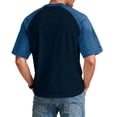 thumbnail image 6 of Dresfit Mens Baseball Shirts Patchwork Golf Shirts Crewneck Short Sleeve Raglan Denim Shirt 2026 Summer Relaxed Fit Cotton Lightweight Gym Basic Tees Navy XL, 6 of 6