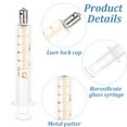 thumbnail image 4 of Juego de 4 jeringas de vidrio reutilizables de 10 ml con conexión Luer Lock metálica. Sin aguja. Herramientas de medición y dispensación., 4 of 7