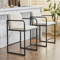 thumbnail image 6 of Set of 2 Modern Upholstered Counter Height Bar Stool with Armrests, Metal Frame and Padded Seat, Comfortable Dining Chair for Kitchen Island, Home Bar or Restaurant (Beige), 6 of 11