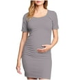 thumbnail image 2 of Pitauce Maternity Short Sleeve Bodycon Dress Pregnancy Crew Neck Side Ruched Dress Summer Casual Dresses for Daily Baby Shower, 2 of 7
