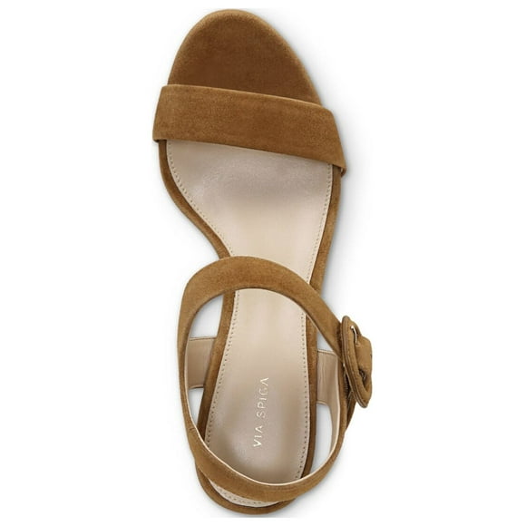 VIA SPIGA Womens Brown 1.5" Platform Adjustable Strap Cushioned Ira Almond Toe Block Heel Buckle Suede Dress Sandals Shoes 9.5 M