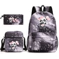 thumbnail image 1 of 3pcs/set Cute Panda Student Backpack Set - Reinforced Shoulder Strap, Large-capacity Computer Backpack, Crossbody Chest Bag & Pencil Case for Outdoor Sports Travel, 1 of 5