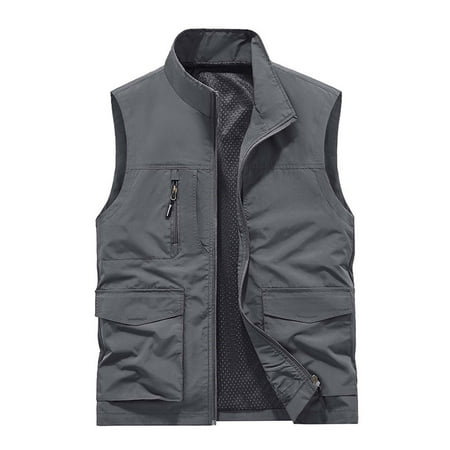 Miluxas Men s Lightweight Outdoor Travel Work Fishing Vest with Multi-Pockets Dark Gray
