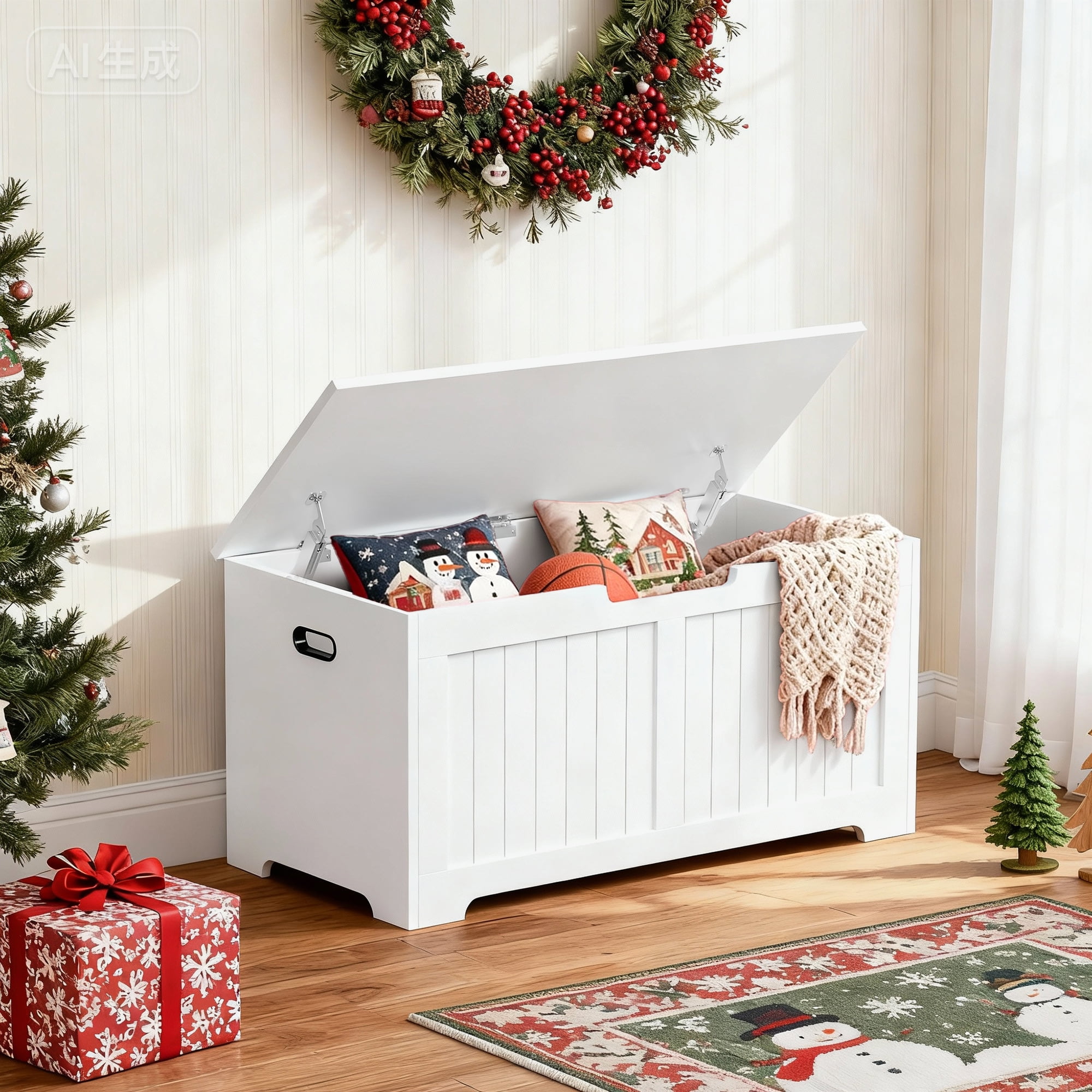 ZenSports 39''L Wooden Storage Chest Bench Box W/Safety Hinged Lid for Entryway, Bedroom White