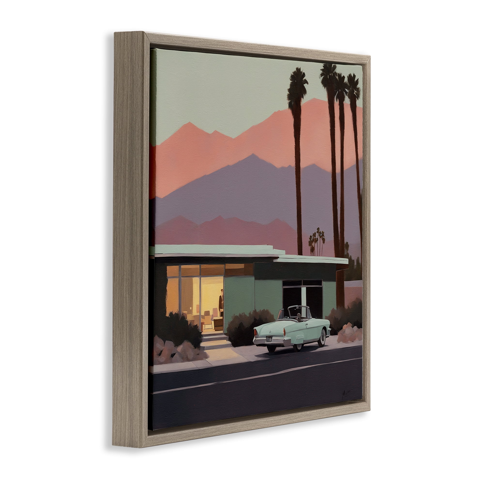 Stupell Industries Tropical House & Car Transportation Painting Brown Floater Framed Canvas Art Print Wall Art, 25 x 25