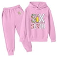 thumbnail image 5 of KKBOTIVE 67 Hoodies Sweatsuit for Girls 2 Piece Printed Sweatshirt Jogger Sweatpants Tracksuit Kids Athletic Fall Winter Clothes ( Light Pink Size: 14-16 Years ), 5 of 5