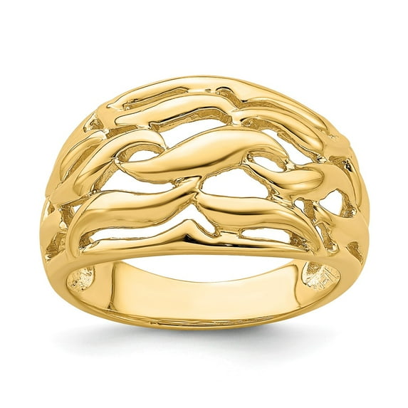 Solid 14k Yellow Gold Open Swirl Dome Ring Band Size 7