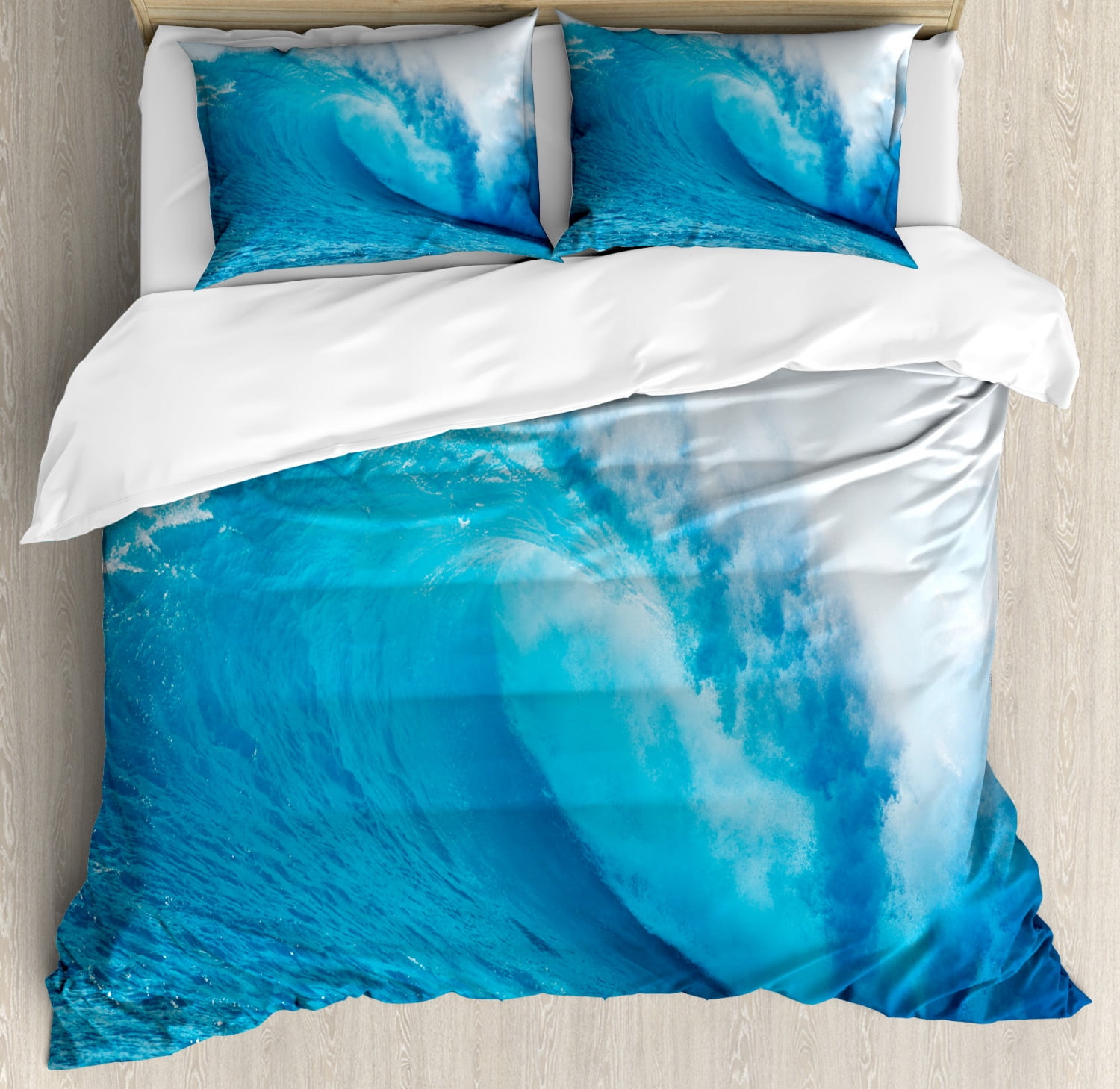 Ocean Duvet Cover Set, Wavy Ocean Adventurous Surfing Extreme Water