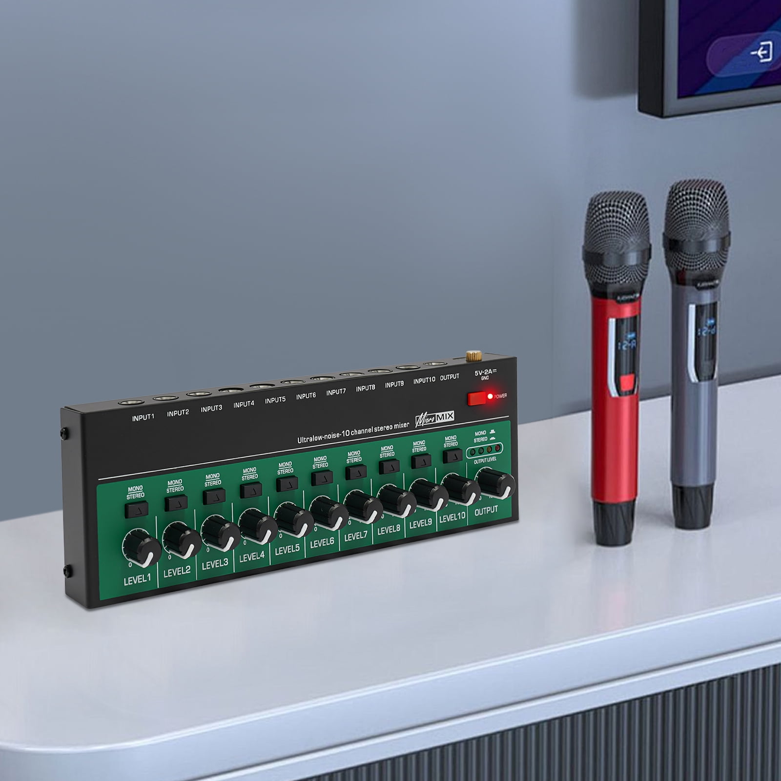 10-Channel Audio Mixer with Bluetooth Connectivity, Three-Band Equalizer, Multiple Music Modes, and Built-in Analog Effects for Sound Control