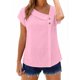 thumbnail image 2 of TaTaai Womens solid crew neck t-shirt, linen cotton blend, short sleeve, button cuff, cutout design, casual comfortable, lightweight, perfect for weekend trips & casual gatherings Gift, 2 of 9
