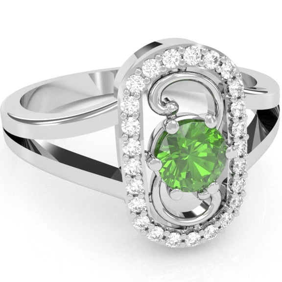 Split Band Peridot Diamond Cocktail Ring In 14k White Gold