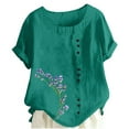 thumbnail image 1 of Liquidation! Uooqdmx Chemises en Lin pour Femmes, Chemises à Manches Courtes pour Femmes, Hauts Fluides pour Femmes, Blouse Col Rond Décontractée Coupe Ample Tunique, Hauts en Gaze pour Femmes, Vert m, 1 of 4