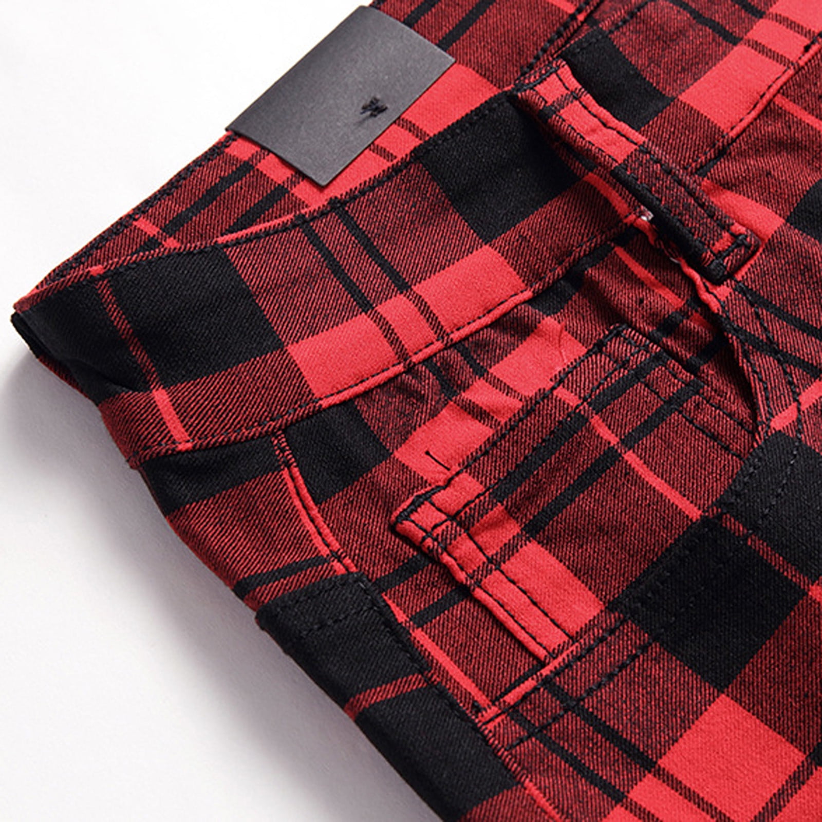 Red Plaid Super Skinny Plaid Pants Mid Rise Red Tartan Stretch