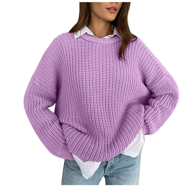 TIMIFIS Womens Sweaters Pullover Sweater Top Crewneck Long Sleeve Oversized  Fuzzy Knit Chunky Warm Pullover 2023 Winter Fall Sweater Top Outerwear 