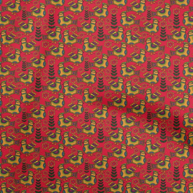 oneOone Cotton Flex Red Fabric Kalamkari Craft Projects Decor Fabric Printed By The Yard 40 Inch Wide