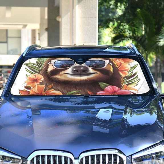 Sloth Sunglasses Flowers Floral Automotive Front Car Windshield Sun Shade Reflector Foldable for Front Fit for Cars Truck SUVs