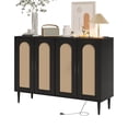 thumbnail image 4 of Home Rattan Sideboard Buffet Cabinet, 4 Doors Accent Storage Cabinet, Console Table Coffee Bar with Power Outlet, Adjustable Shelves for Kitchen, Dining Room, Hallway, Living Room, 4 of 8